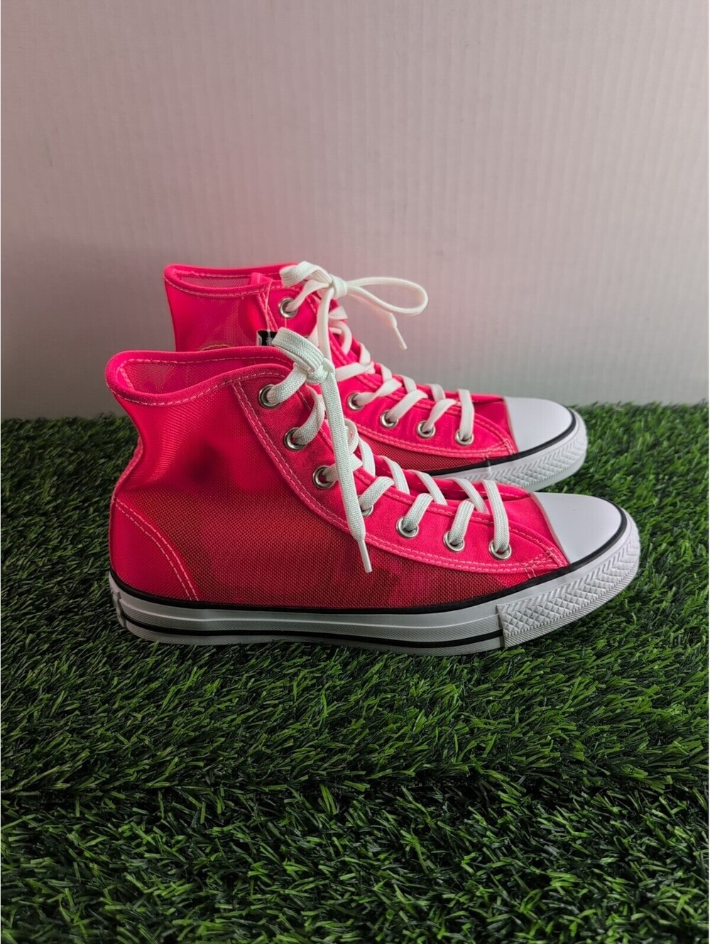Converse CTAS Hi Top Racer Pink & White See Through Sneakers Shoes Women’s 8